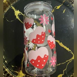 Strawberry and Flower Design Clear Tumbler